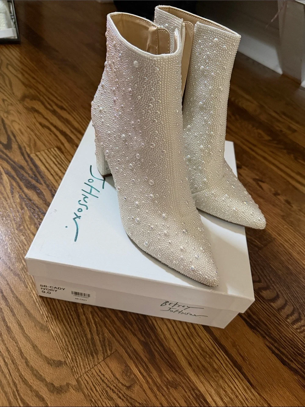 Betsey Johnson cast ivory sparkly booties